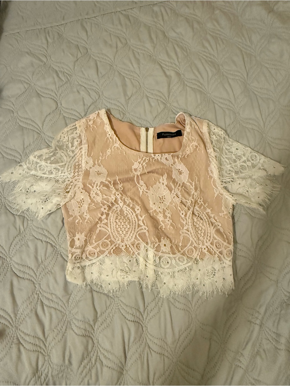 Funkitribe Blush Nude Lace Crop‎ Top Small Eyelash Lace Sheer Romantic Boho
